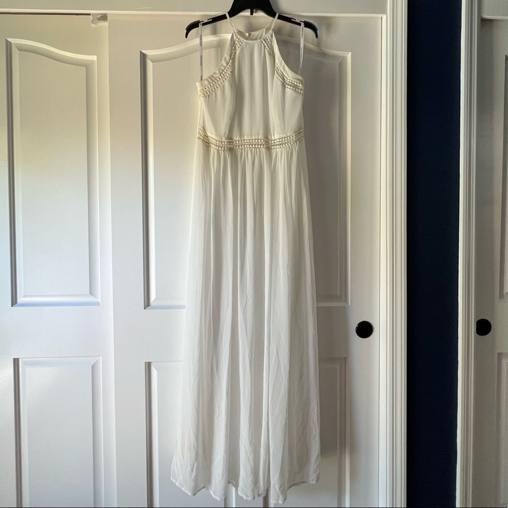 Off-white bohemian long dress with cutouts